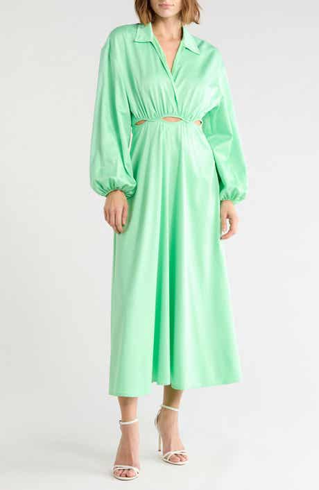 Cutout Long Sleeve Satin Maxi Dress