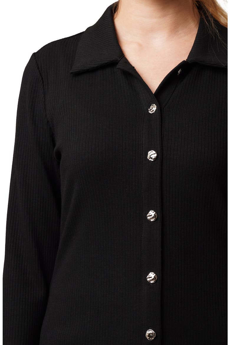 Buttoned Ribbed Knit Top, Alternate, color, BLACK