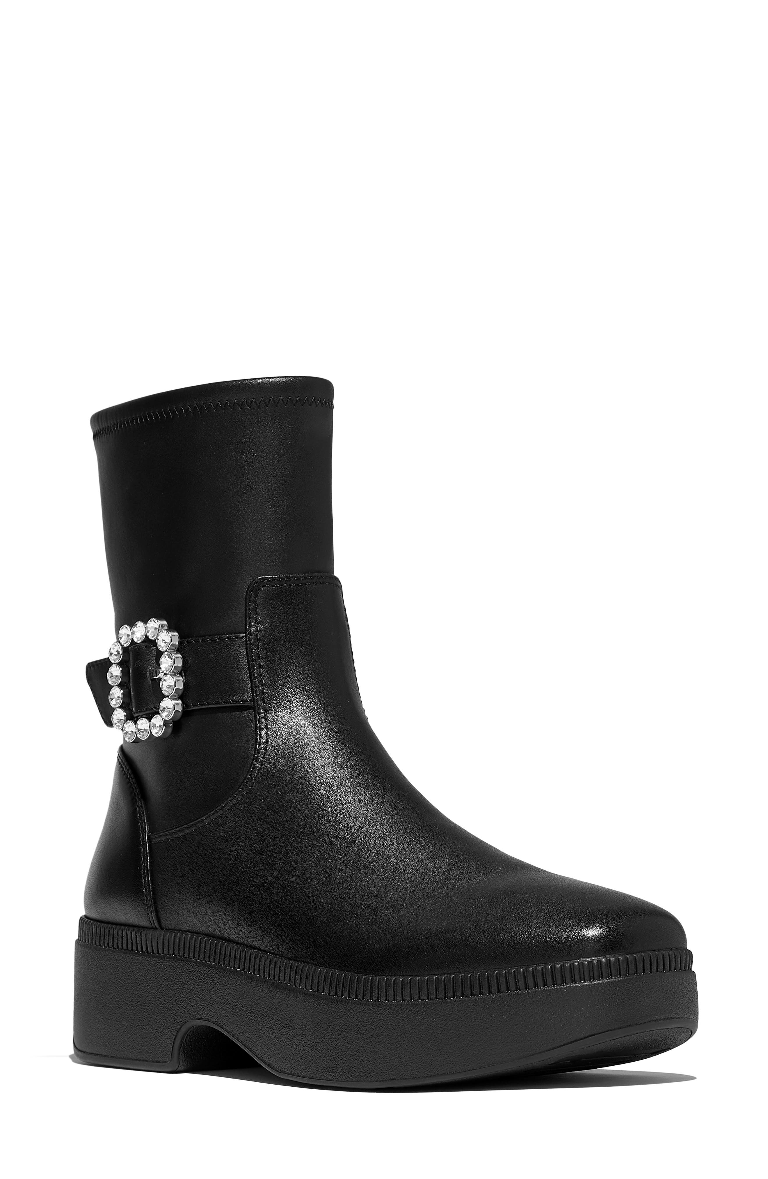 F-Luma Crystal Buckle Leather Bootie