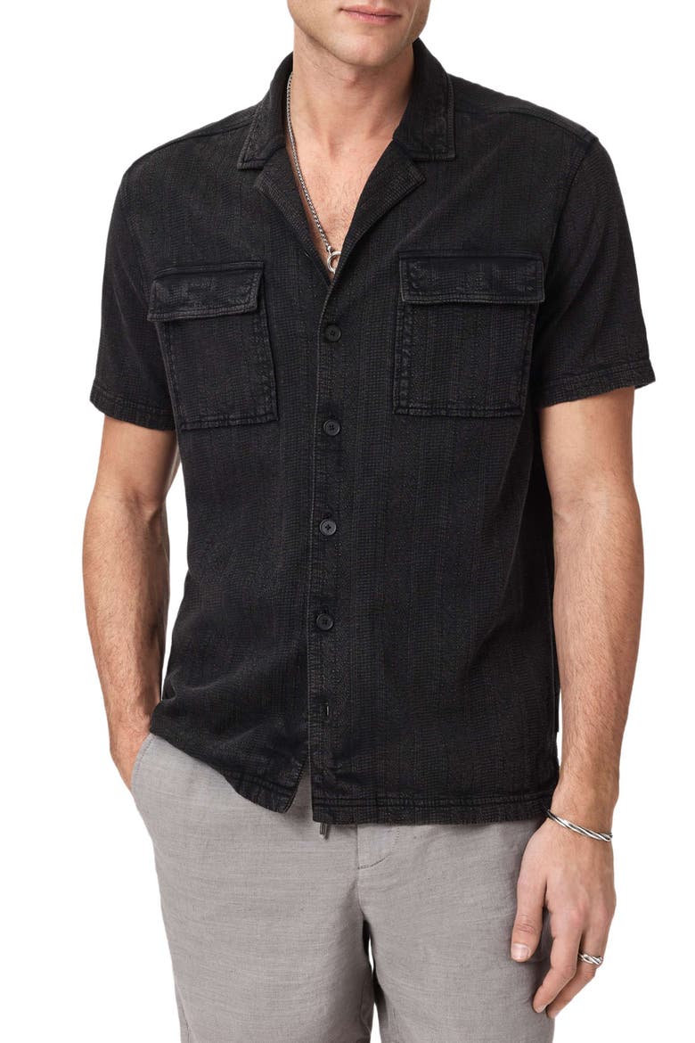 Amadora Organic Cotton Button-Up Camp Shirt, Main, color, BLACK