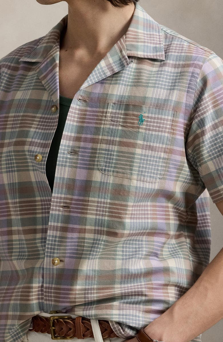 Polo Ralph Lauren Classic Fit Plaid Cotton Camp Shirt, Alternate, color, Khaki Green Multi