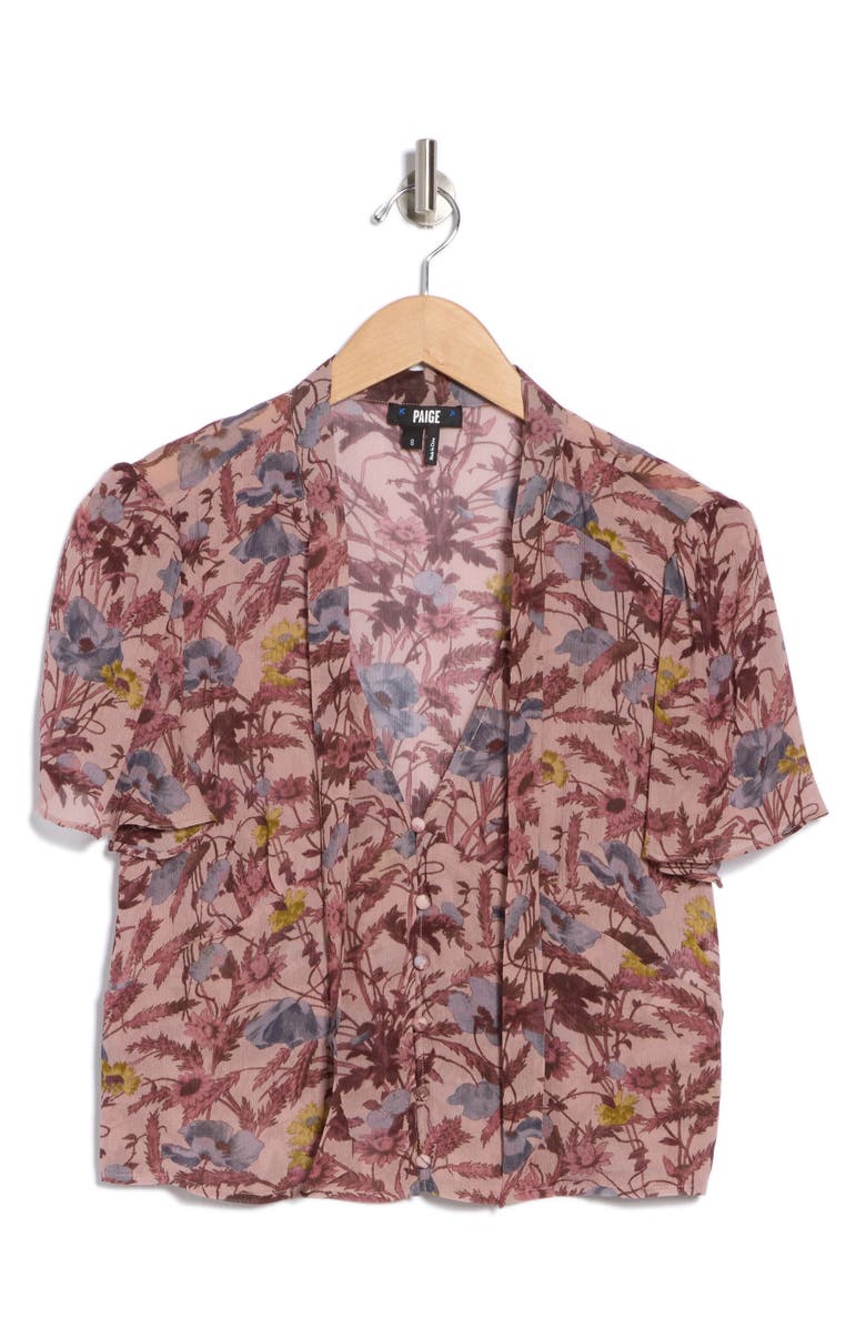 PAIGE Ayla Tie Neck Silk Top, Alternate, color, Dark Primrose Multi