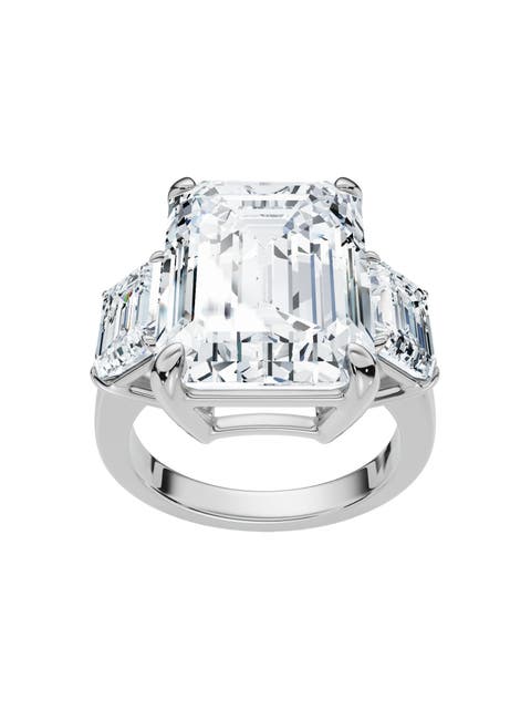 Certified 12Ct Emerald Cut Three Stone Diamond Engagement Ring Lab Grown