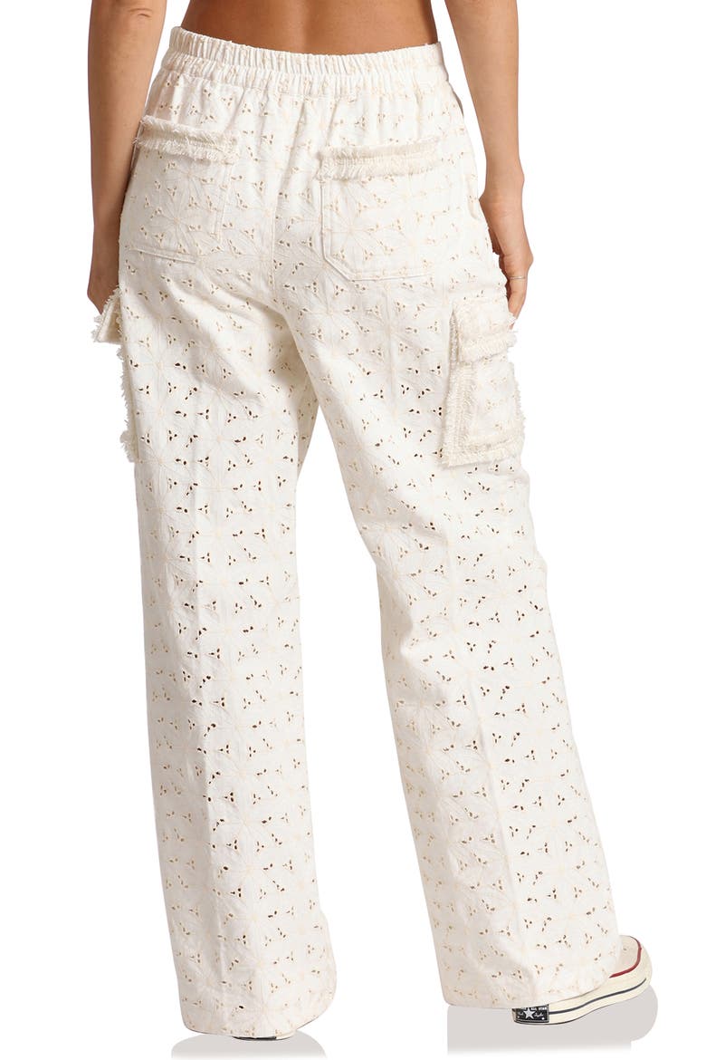 Fringe Trim High Waist Wide Leg Cargo Pants, Alternate, color, WHITE