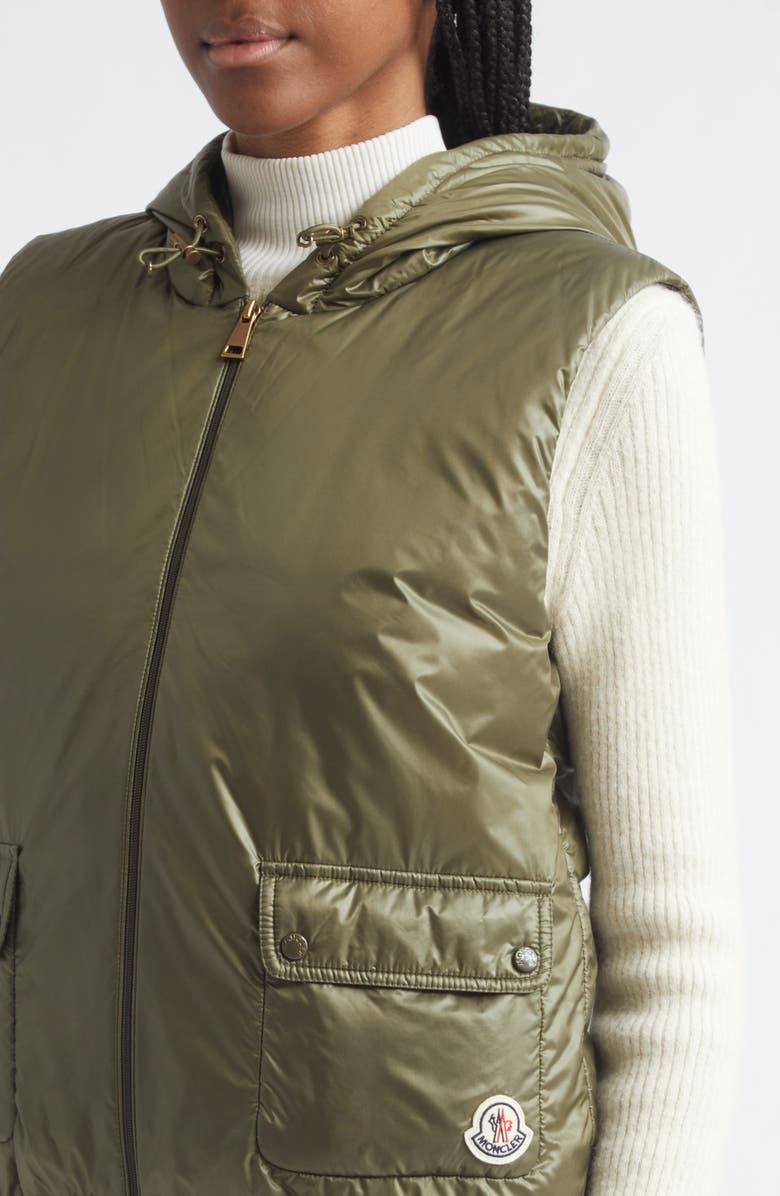 Moncler Lansette Hooded Down Vest, Alternate, color, Green