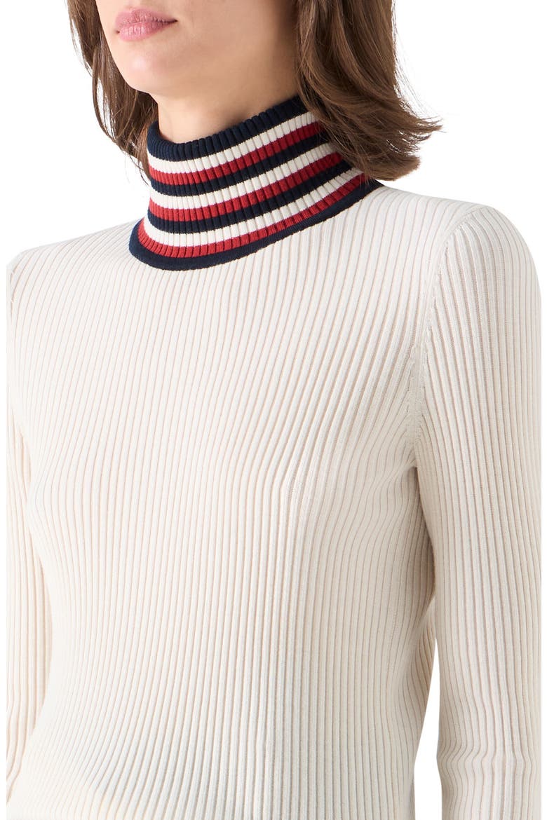 Striped Mock Neck Merino Wool Sweater, Alternate, color, CREAM-NAVY-RUSTY RED