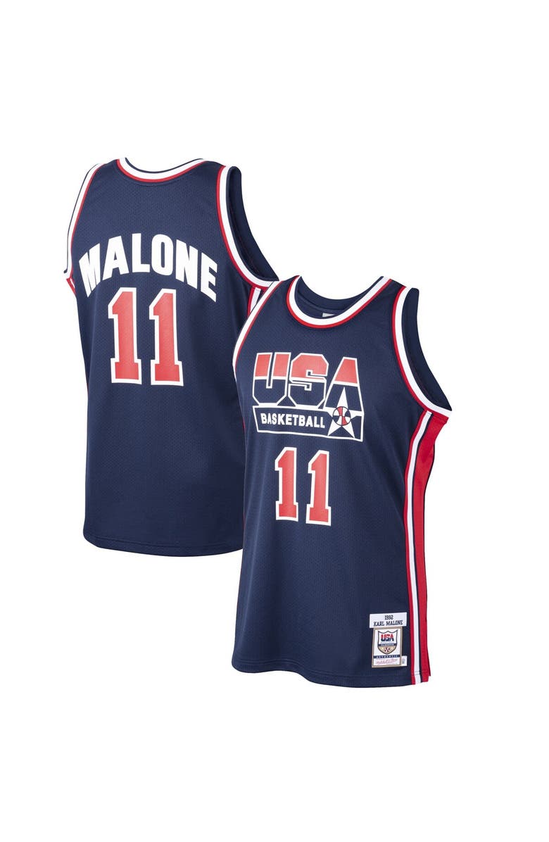 Mitchell & Ness Men's Mitchell & Ness Karl Malone Navy USA Basketball Home 1992 Dream Team Authentic Jersey, Main, color, 
