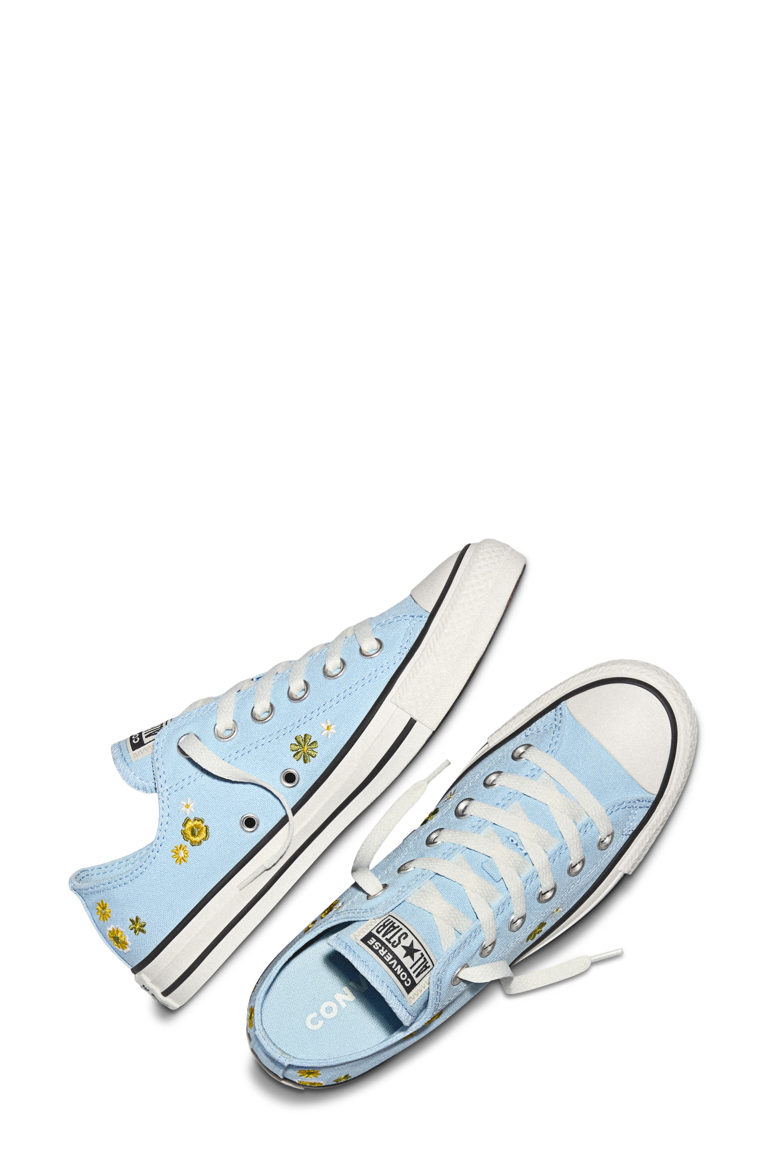 Gender Inclusive Chuck Taylor All Star Floral Embroidered Canvas Low Top Sneaker, Alternate, color, CLEAR SKIES/ BRIGHT OUTLOOK