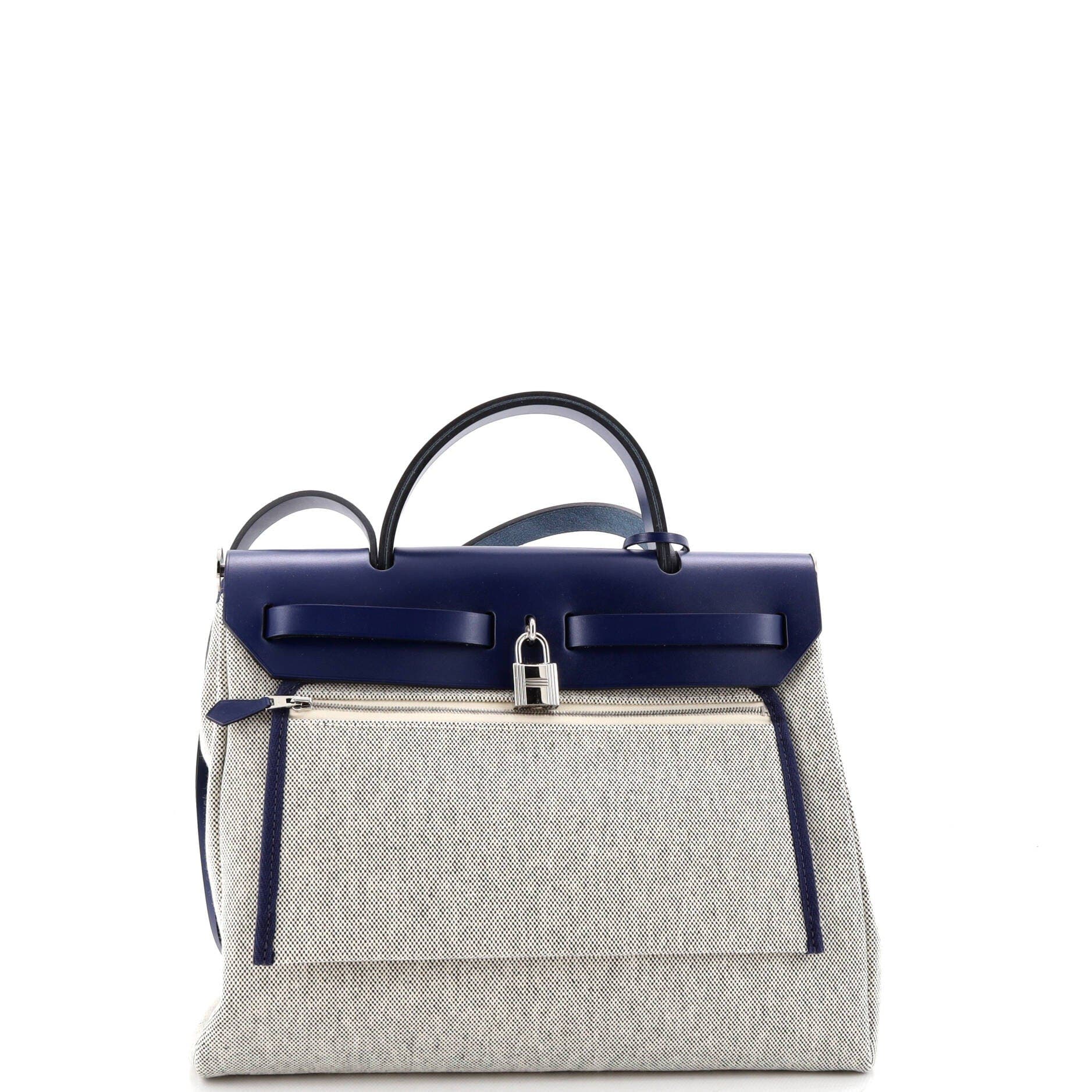 Pre-Owned Hermes Herbag Zip Relief Brides de Gala Toile and Leather 31, Alternate, color, Bleu Saphir