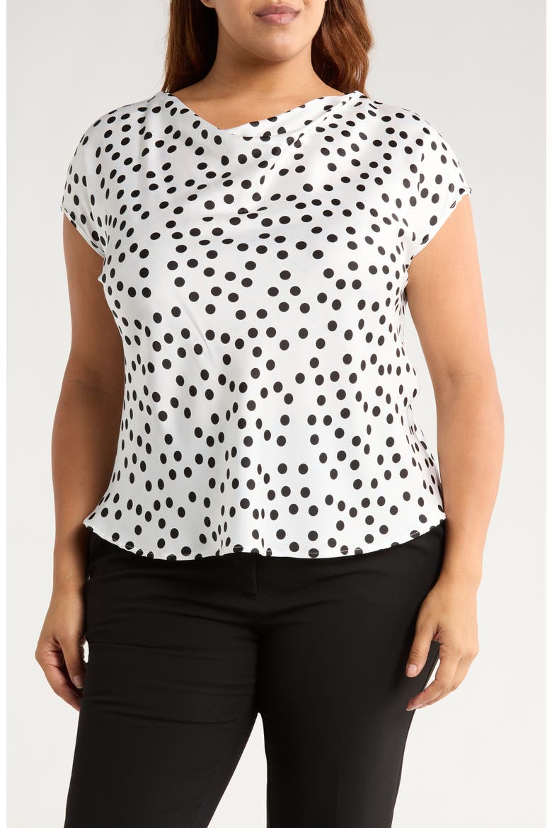 Cowl Neck Cap Sleeve Satin Top, Main, color, WHITE/ BLACK