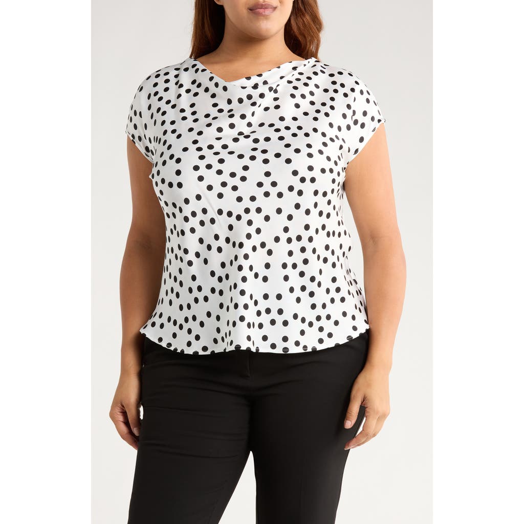Renee C Cowl Neck Cap Sleeve Satin Top In White