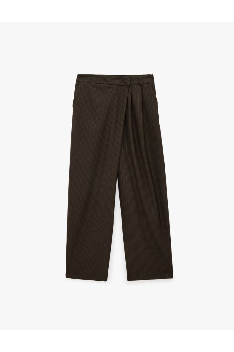 Pinstriped Wide Leg Asymmetric Tailored Baggy Pants with Pleats, Alternate, color, BROWN STRIPE