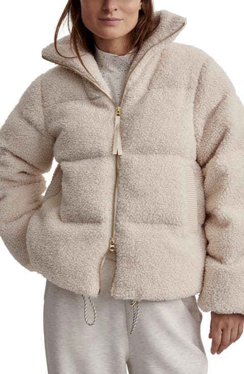 ムートン・ファーコート Left Real Fleece Crop Jacket Beige Women Short Faux Fur Coats Hooded Warm Furry Splicing Jacket