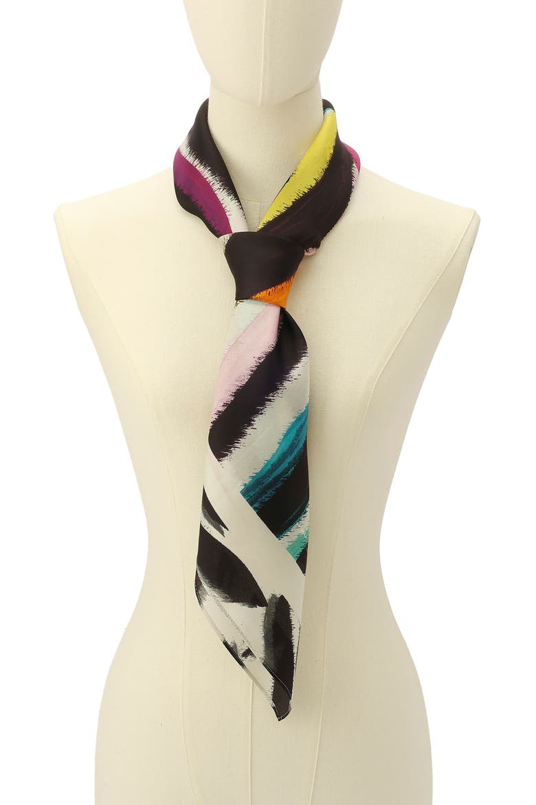 Rainbow Zebra Silk Square Scarf, Alternate, color, WHITE/ RAINBOW