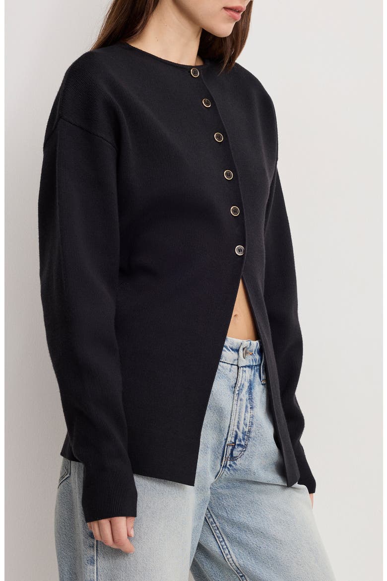 Split Front Button Up Sweater, Alternate, color, BLACK001