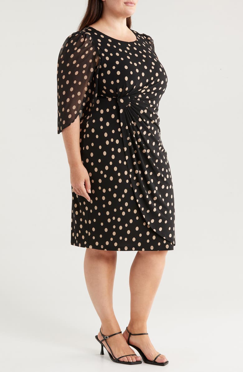 Connected Apparel Polka Dot Chiffon Sleeve Faux Wrap Dress, Alternate, color,