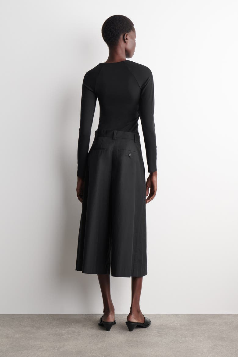 Pleated Cotton Pants, Alternate, color, BLACK
