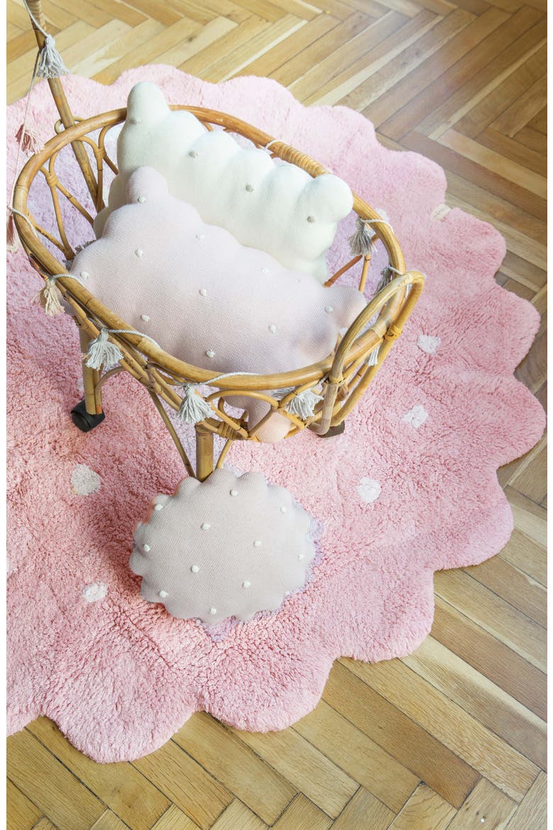 Little Biscuit Polka Dot Washable Cotton Blend Round Rug, Alternate, color, PINK