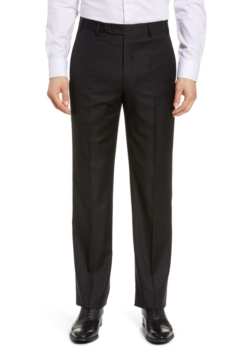 Todd Relaxed Fit Flat Front Solid Wool Dress Pants, Main, color, BLACK