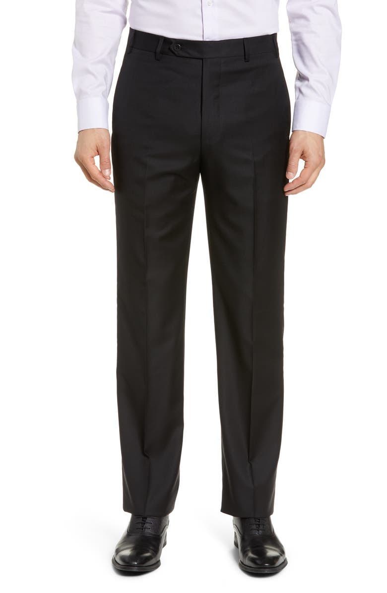 Zanella Todd Relaxed Fit Flat Front Solid Wool Dress Pants, Main, color, 