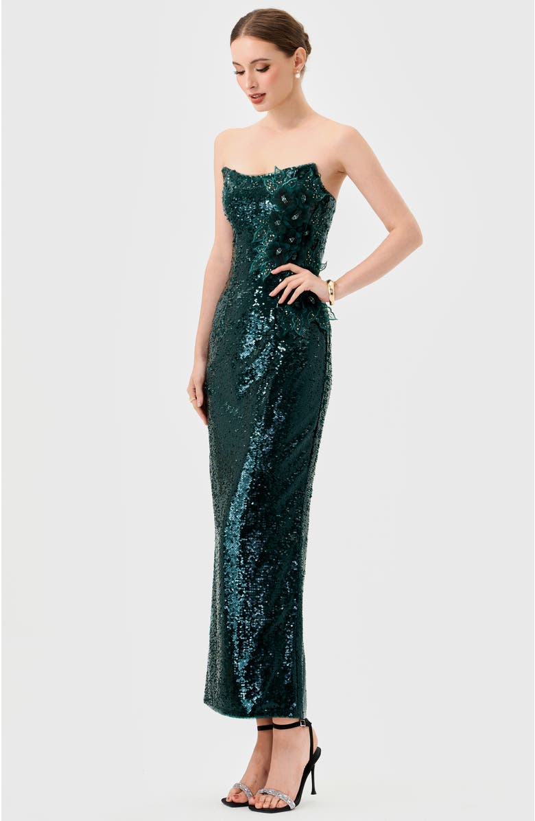 Bariano Edith Scoop Strapless Midaxi, Alternate, color, Emerald