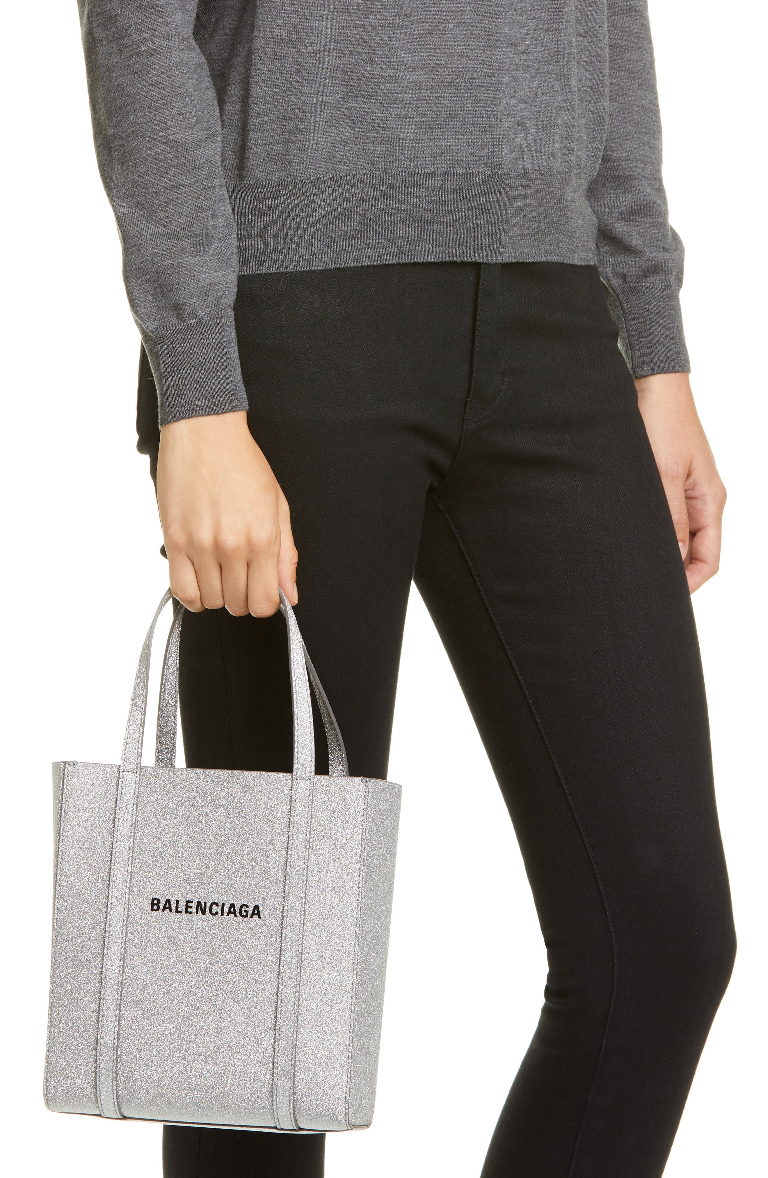 Balenciaga Extra Extra Small Everyday Glitter Leather Tote, Alternate, color, 