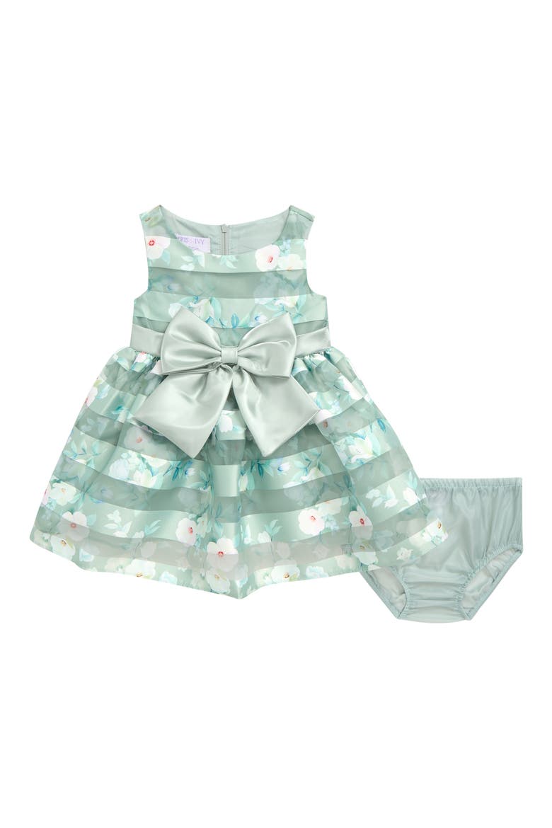 Shadow Stripe Bow Dress, Main, color, SAGE