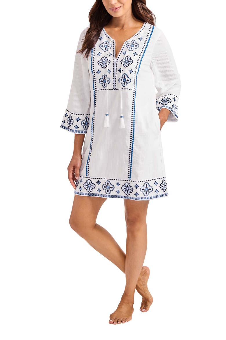 Bella Breeze Embroidered Cover-Up Tunic, Main, color, WHITE