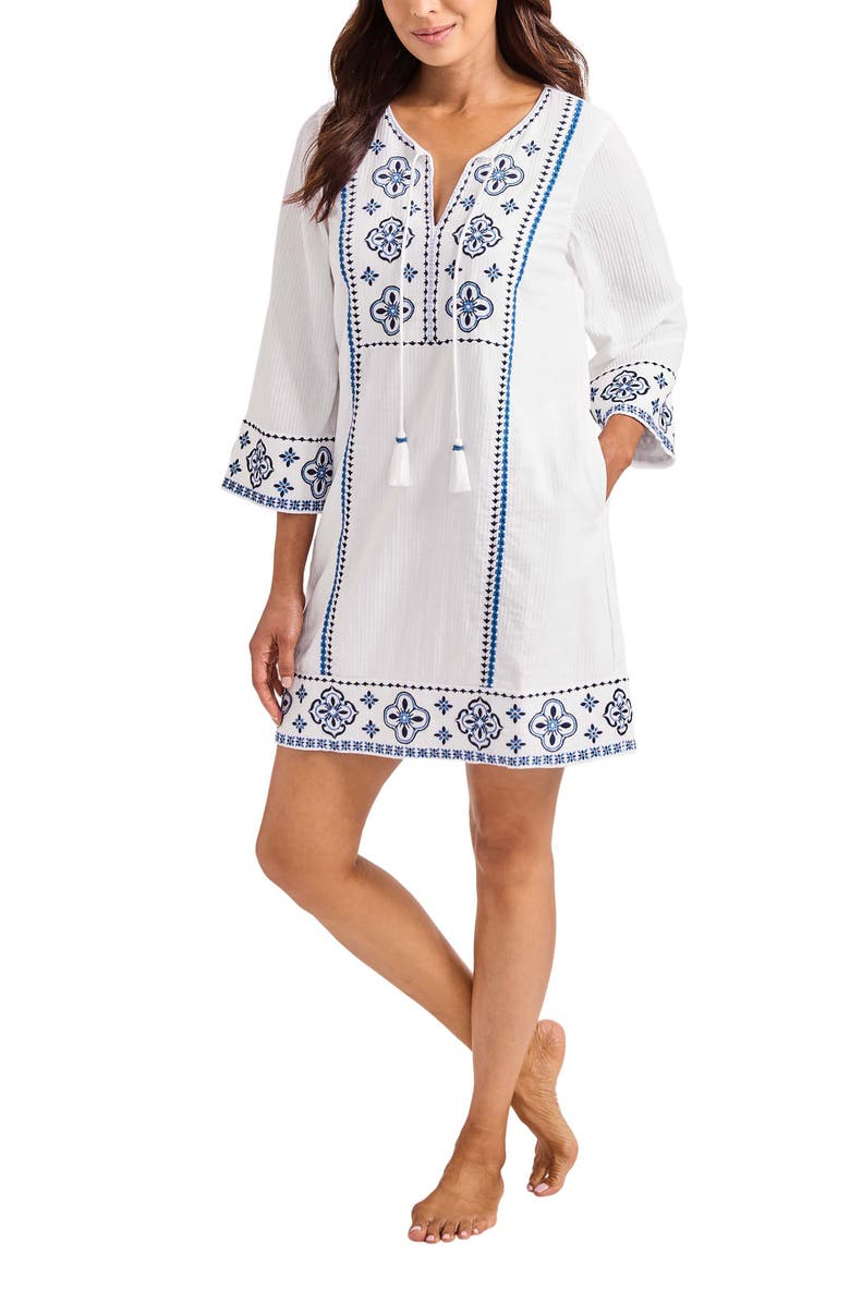 Tommy Bahama Bella Breeze Embroidered Cover-Up Tunic, Main, color, White