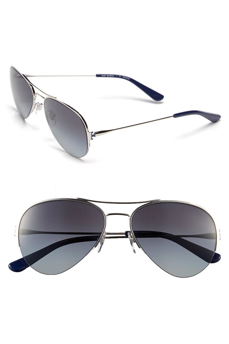55mm Rimless Aviator Polarized Sunglasses (Nordstrom Exclusive), Main, color, SILVER