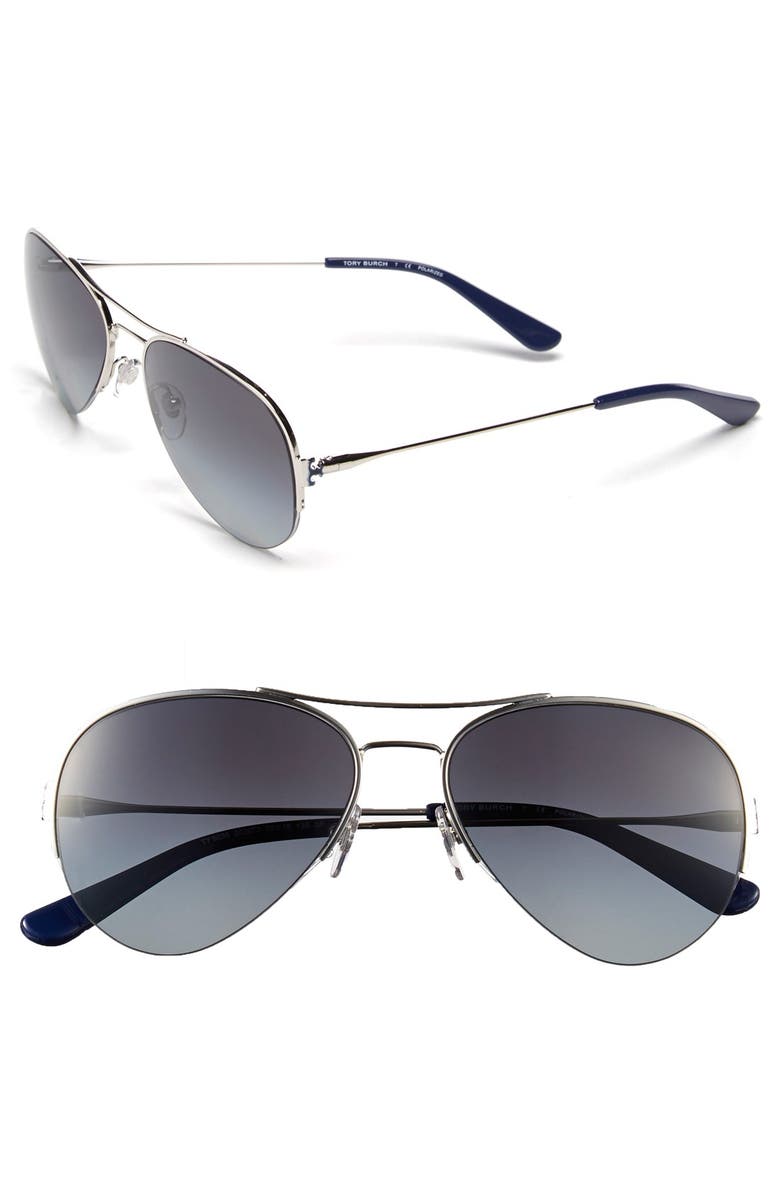 Tory Burch 55mm Rimless Aviator Polarized Sunglasses, Main, color, 