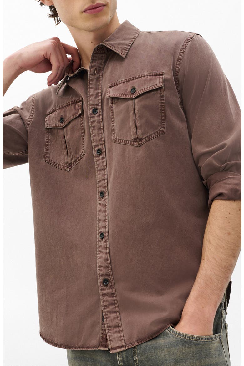 Finch Cotton & Lyocell Military Button-Up Shirt, Alternate, color, COFFEE