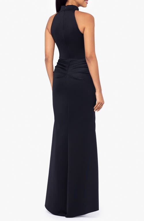 Xscape Evenings Ruffle Mock Neck Scuba Gown In Black