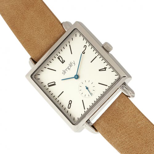 Simplify The 5000 Leather-band Watch In Khaki/white