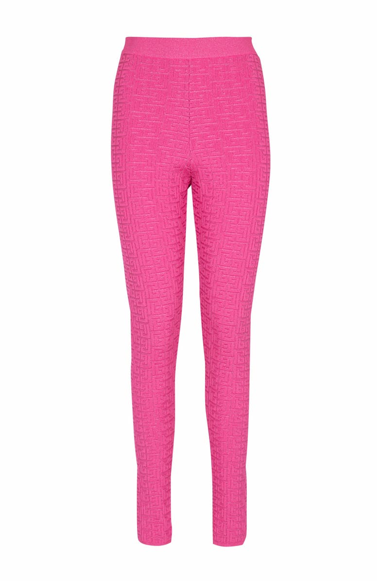 Balmain Knit Leggings With Monogram, Alternate, color, Pink