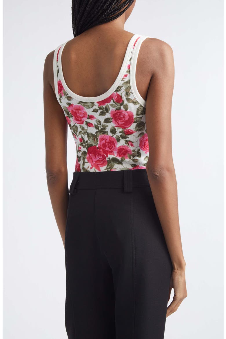 Roses Print Rib Henley Tank, Alternate, color, WHITE - PINK
