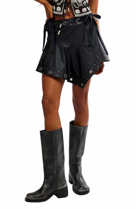 Free People Cassis Grommet Faux Leather Wrap Miniskirt
