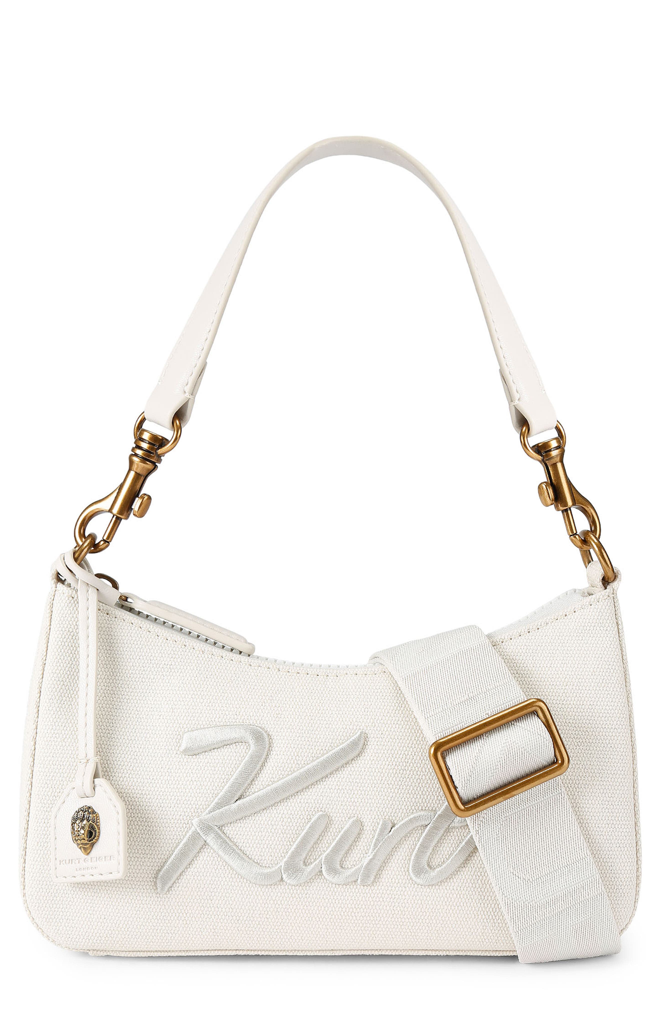Kurt Geiger London Small Kurt Cotton Canvas Crossbody Bag, Main, color, White