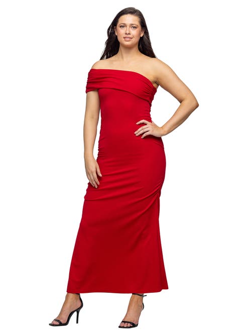 24seven Comfort Apparel Formal One Shoulder Rouched Mermaid Maxi Dress In Red