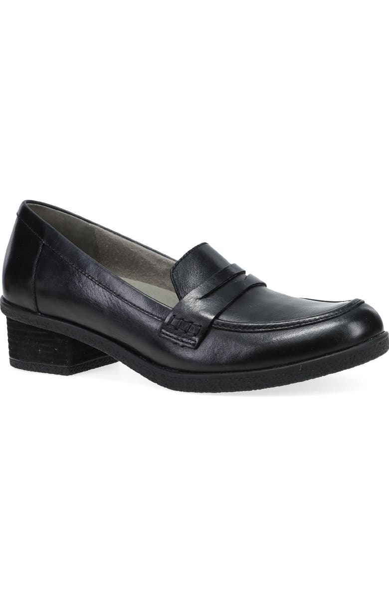 Dansko Danica Waterproof Penny Loafer Pump, Main, color, Black Waterproof Burnished