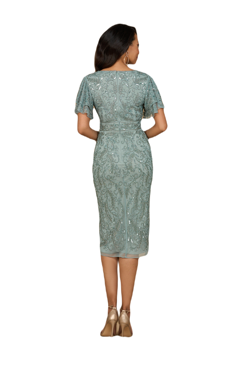Beaded Midi Dress with Cape Sleeves, Alternate, color, Dark Sage