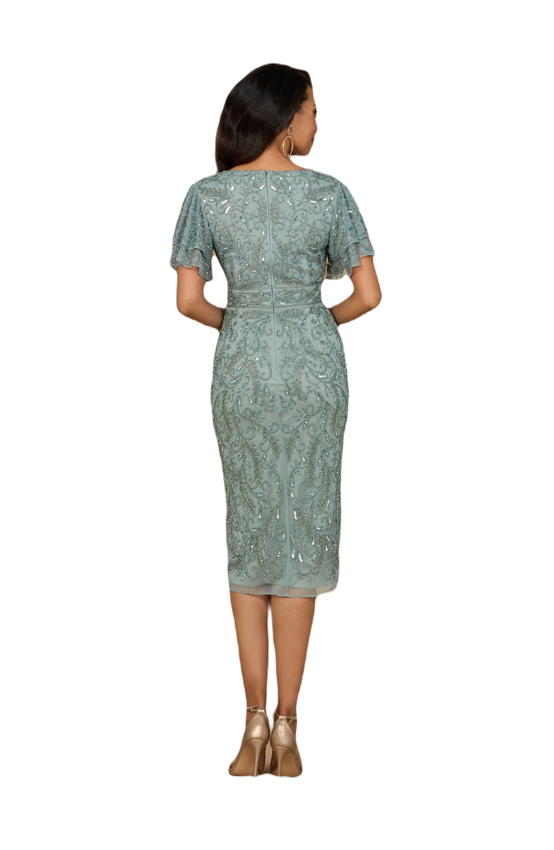 LARA New York Beaded Midi Dress with Cape Sleeves, Alternate, color, Dark Sage