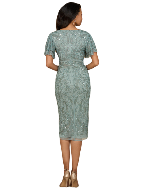Lara New York Beaded Midi Dress With Cape Sleeves In Dark Sage