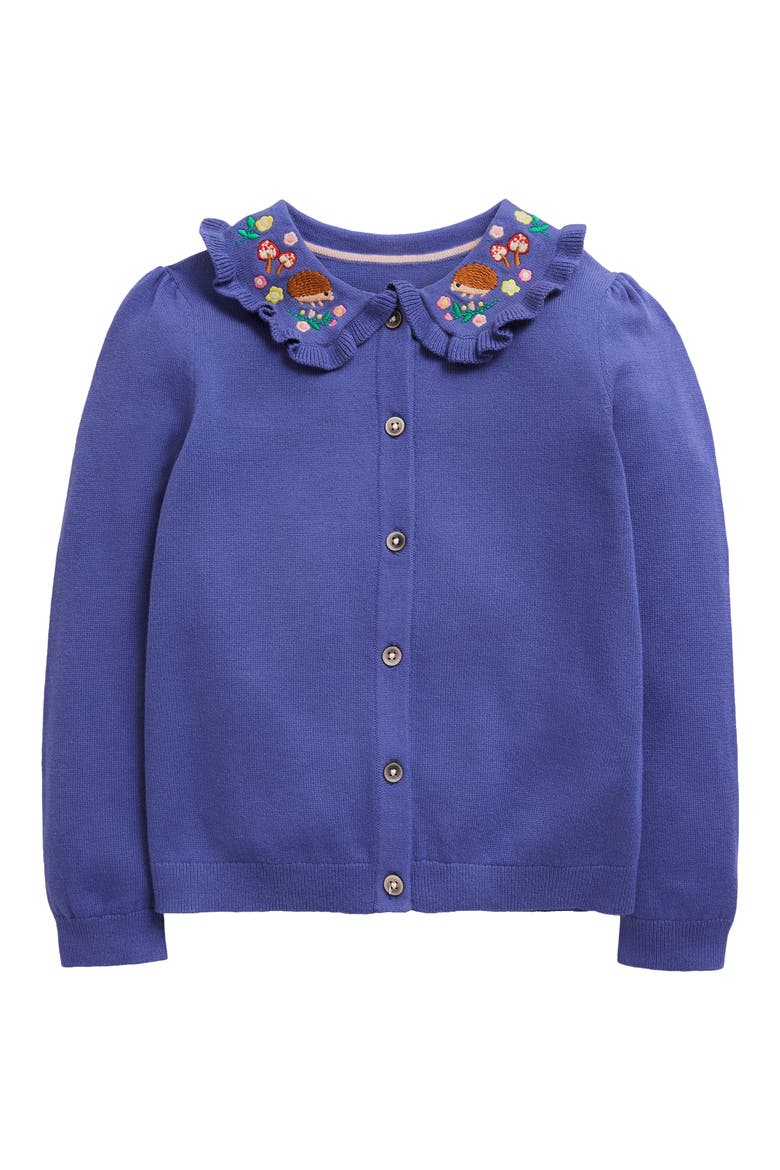 Kids' Embroidered Collar Cotton Cardigan, Main, color, STARBOARD BLUE