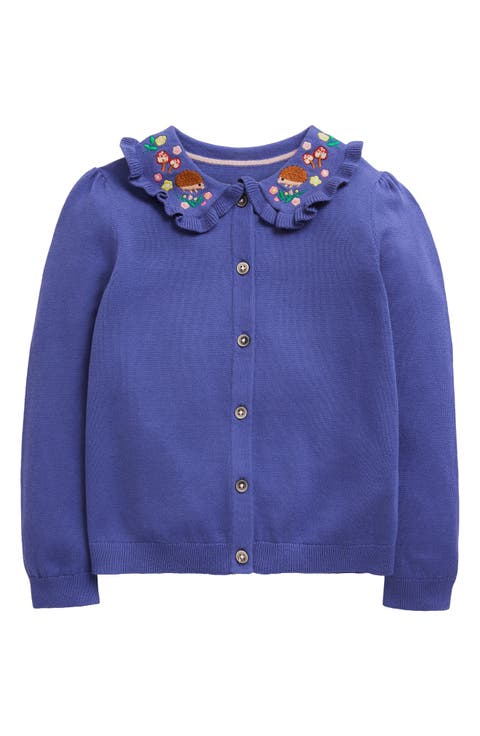 Kids' Embroidered Collar Cotton Cardigan