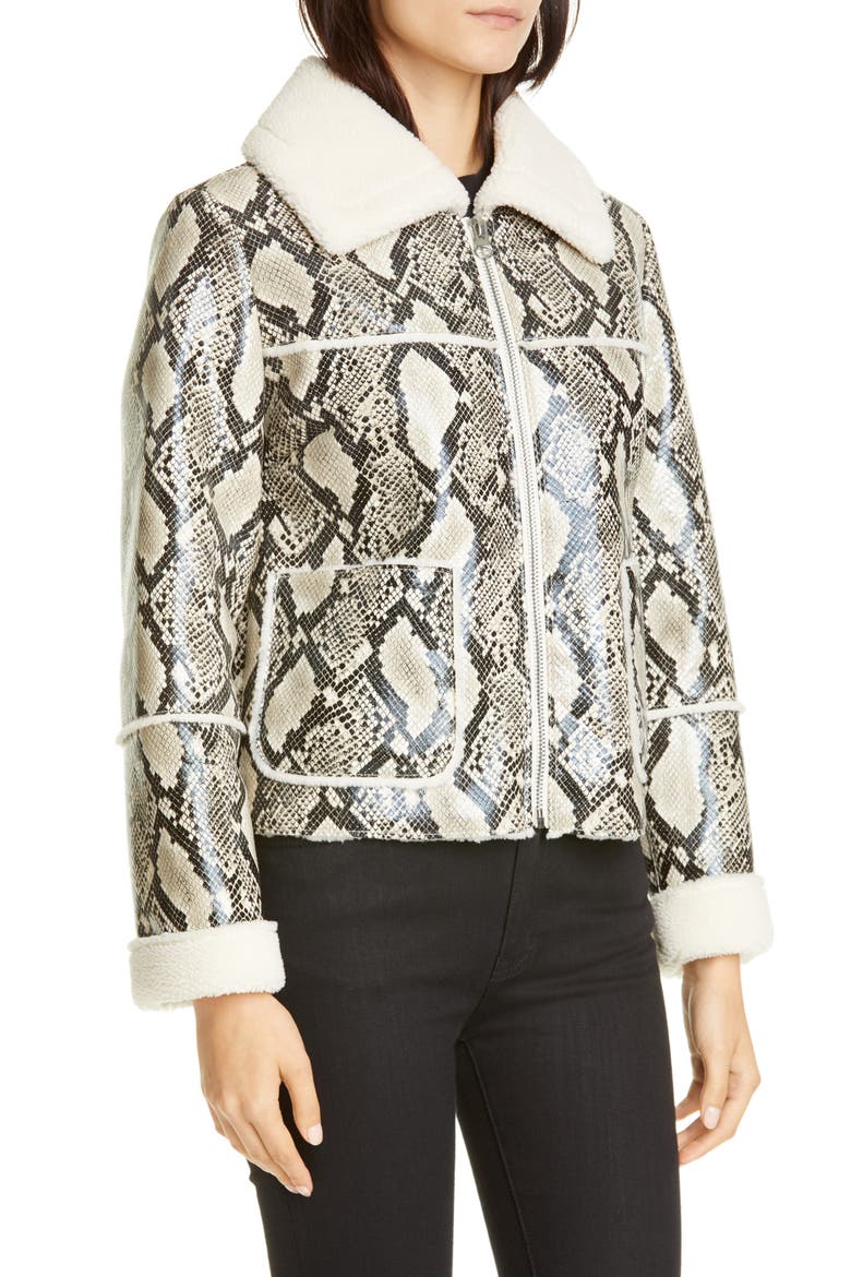 Maj Teddy Faux Fur & Snake Print Bonded Jacket, Alternate, color, NATURALSNAKE