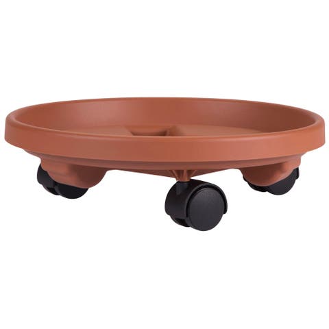 12 Inch Round Planter Caddy With Wheels, Terra Cotta
