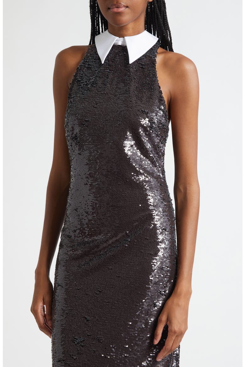 Lilith Sequin Poplin Collar Sleeveless Midi Dress, Alternate, color, BLACK/ WHITE CONTRAST