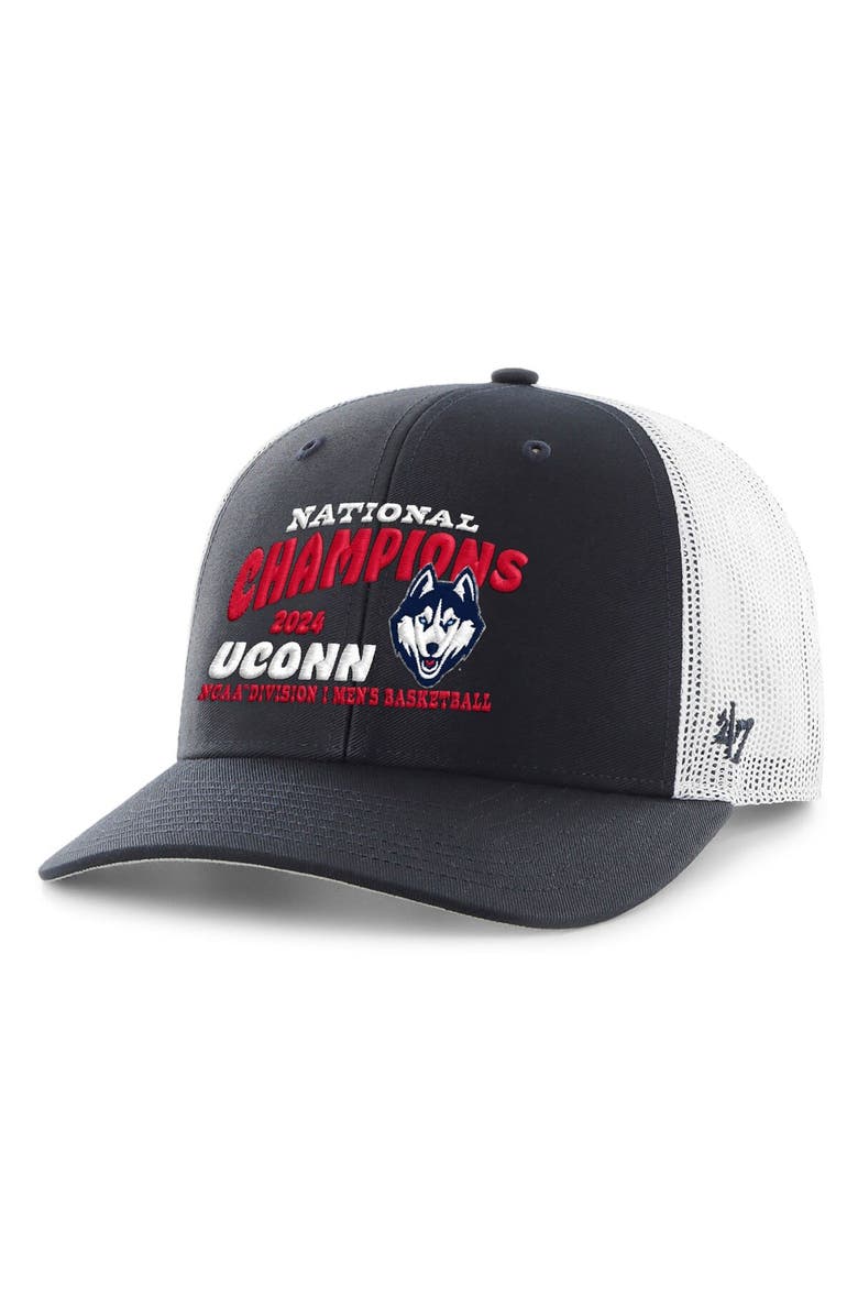 '47 Men's '47  Navy/White UConn Huskies 2024 NCAA Men's Basketball National Champions Adjustable Trucker Hat, Main, color, 