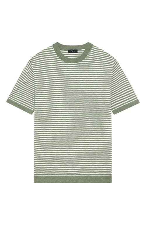 Theory Stripe Linen Tee In Green